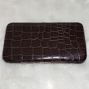 Brown Faux Crocodile Leather Wallet